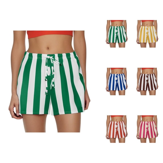 Striped Shorts for Women 2026 Summer Casual Lightweight Elastic Waist Color Block Beach Shorts Loungewear