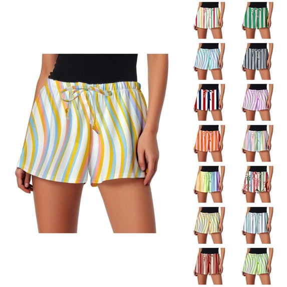 Striped Shorts for Women 2026 Summer Casual Lightweight Relaxed Fit Elastic Waist Color Block Beach Shorts