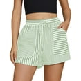 thumbnail image 1 of Striped Shorts for Women High Waisted Trendy Casual Pull On Drawstring Elastic Waist Beach Shorts with Pockets, 1 of 6
