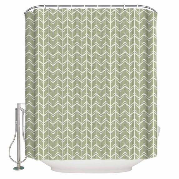 Striped Shower Curtain, 72" x 72", Abstract Chevron White Line Sage Green Bohemian Waterproof Bathroom Curtain Washable Shower Curtain Set with 12 Hooks