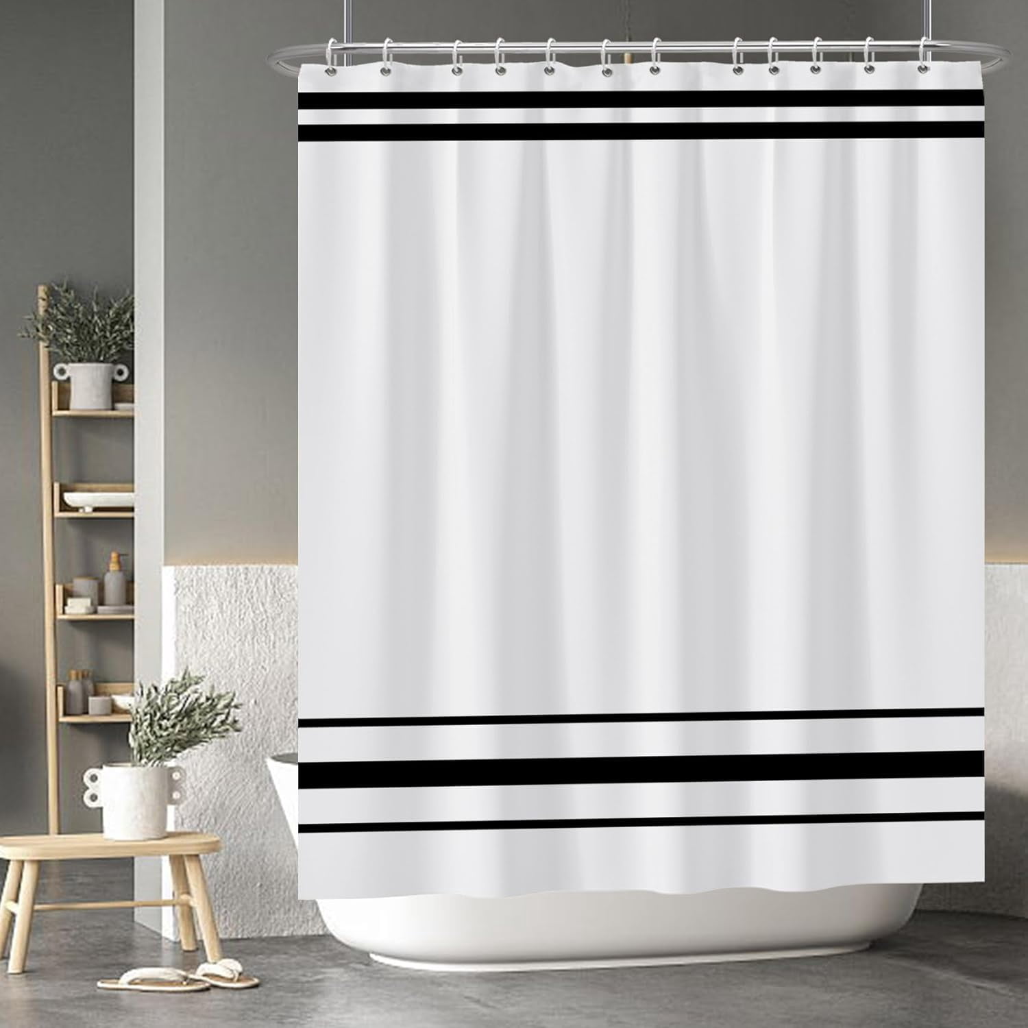 Striped Shower Curtain for Bathroom Minimalism Style Shower Curtain Set Black and White Stripes Shower Curtains Dormitory Cubicle Waterproof Fabric Shower Curtain with Hooks 72x72 Inches