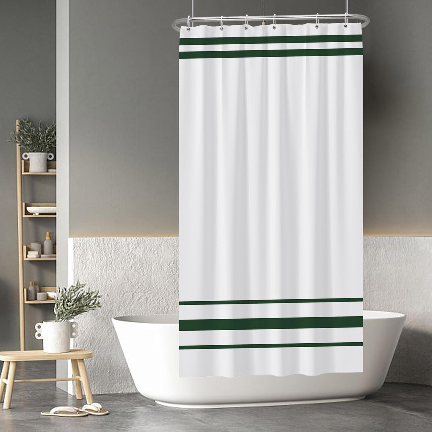 Striped Shower Curtain for Bathroom Minimalism Style Shower Curtain Set Deep Green and White Stripes Shower Curtains Dormitory Cubicle Fabric Shower Curtain with Hooks 36x72 Inches