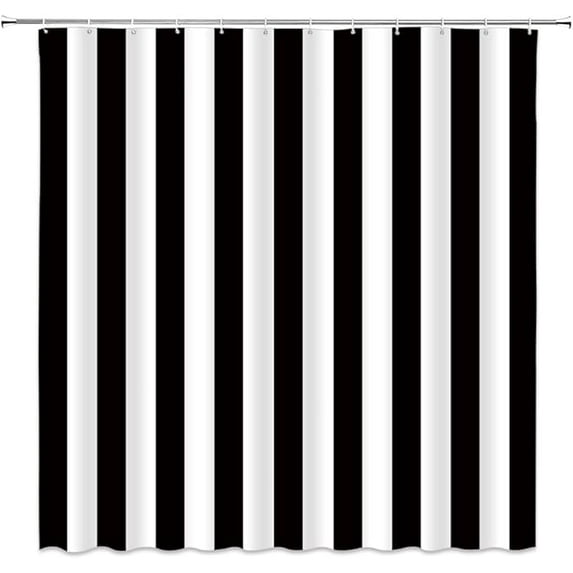 Striped Shower Curtain Black And White Striped Bath Curtain Modern Fashion Design Pattern Fabric Bathroom Decor Set With Hooks 48"W x 72"L