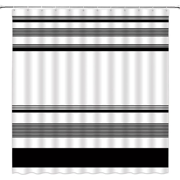 Striped Shower Curtain Black and White Stripes Modern Simple Boho Fabric Bathroom Curtains Decor Set with Hook(72" WX72 H)
