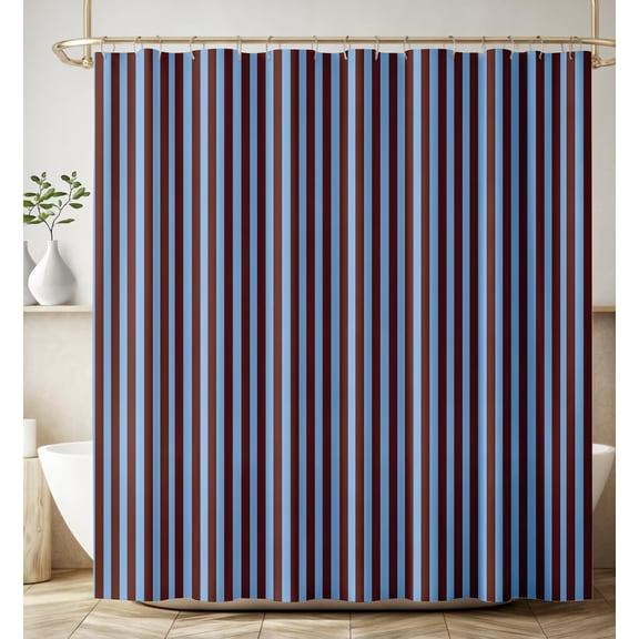 Striped Shower Curtain Cute Vintage Blue Brown Stripe Simple Modern Abstract Art Print Waterproof Bath Curtain for Bathroom Decor with Hooks 72"W x 72"H