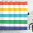 thumbnail image 1 of Striped Shower Curtain, Rainbow Colored and White Fun Horizontal Lines Kids Room Red Yellow Blue Green Art, Fabric Bathroom Set with Hooks, 69W X 84L Inches Extra Long, Multicolor, by Ambesonne, 1 of 2