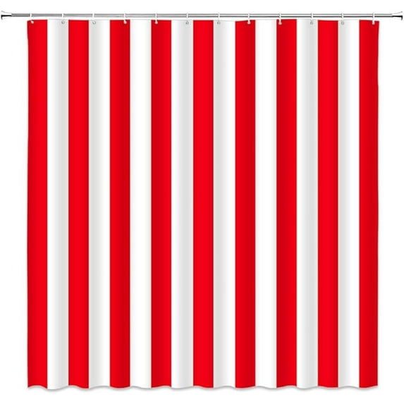 Striped Shower Curtain Red And White Striped Bath Curtain Modern Fashion Design Pattern Christmas Fabric Bathroom Decor Set With Hooks 72"W x 96"L