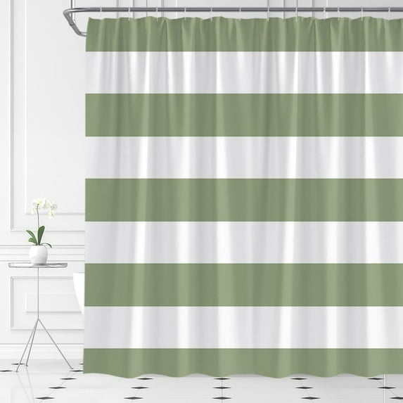 Striped Shower Curtain Sage Green Boho Striped Modern Fashion Brown Design Pattern Fabric Bathroom Decor Set with Hooks(36" WX72 H)
