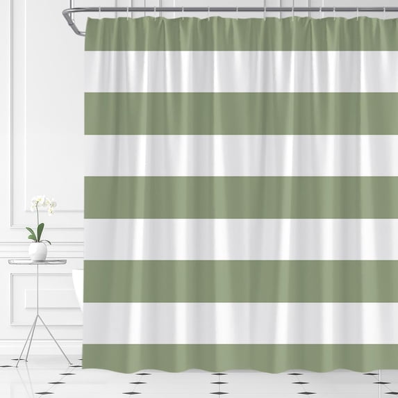Striped Shower Curtain Sage Green Boho Striped Modern Fashion Brown Design Pattern Fabric Bathroom Decor Set with Hooks(72" Wx84 H)