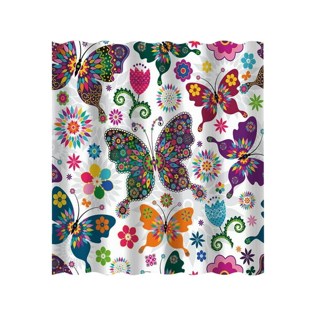 Striped Shower Curtain with Liner Butterflies Bathroom Shower Curtain