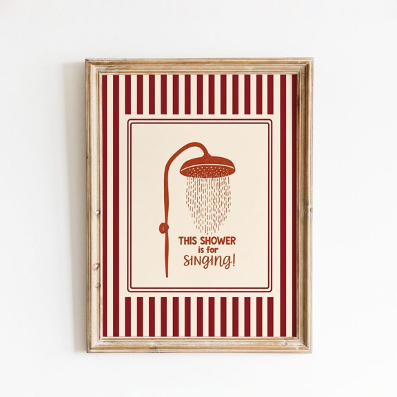 Striped Shower Singing Bathroom Wall Decor Unframed Paper Print