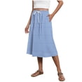 thumbnail image 1 of Striped Skirts for Women Midi Trendy Summer a Line Flowy Knee Length Skirt Drawstring Elastic High Waist Loose Skirt with Pockets Blue XL, 1 of 5