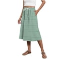 thumbnail image 1 of Striped Skirts for Women Midi Trendy Summer a Line Flowy Knee Length Skirt Drawstring Elastic High Waist Loose Skirt with Pockets Green S, 1 of 5