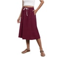 thumbnail image 1 of Striped Skirts for Women Midi Trendy Summer a Line Flowy Knee Length Skirt Drawstring Elastic High Waist Loose Skirt with Pockets XXL, 1 of 5