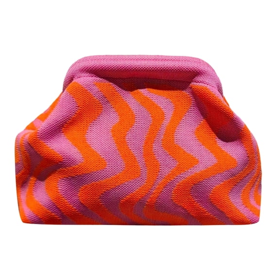 Striped Snap Shut Makeup Bag for Women, Wide Open Clutch Pouch with Spacious Storage, Soft Woven Travel Cosmetic Organizer for Daily Use