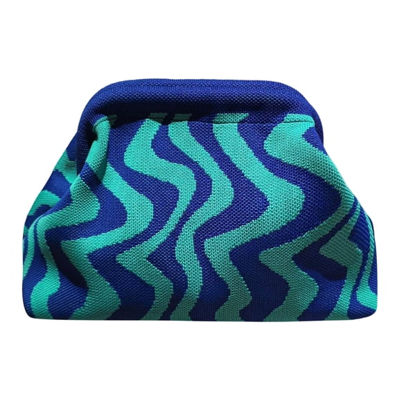 Striped Snap Shut Makeup Bag for Women, Wide Open Clutch Pouch with Spacious Storage, Soft Woven Travel Cosmetic Organizer for Daily Use