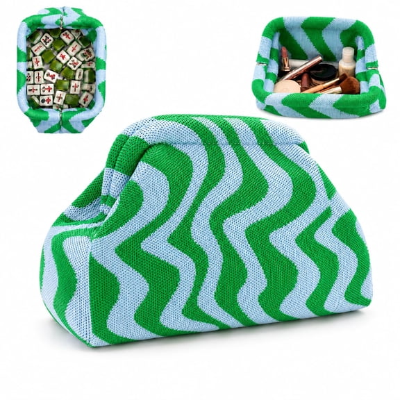 Striped Snap Shut Makeup Bag for Women, Wide Open Clutch Pouch