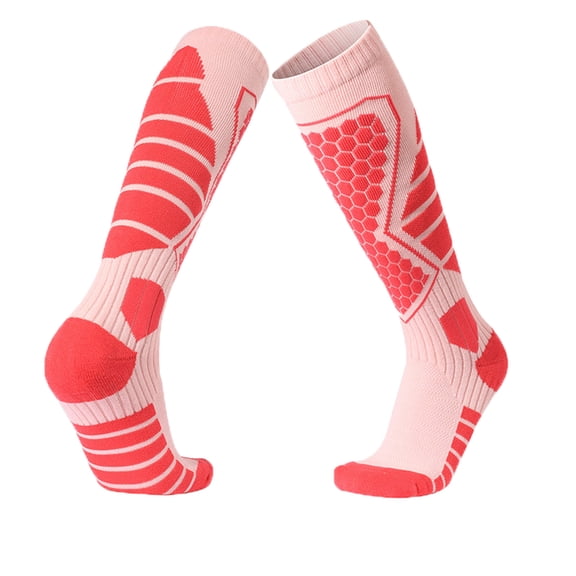 Striped Socks Womens Thermal Hiking Ski Socks - Mid-Calf Cushioned Tube Sock for Winter Sports, Outdoor Activities Red One Size