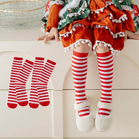 Striped Socks for Kids Mid-Calf Socks Boys Girls Long Sport Casual Tube Knee-High Stockings Girls Boot Socks Red One Size