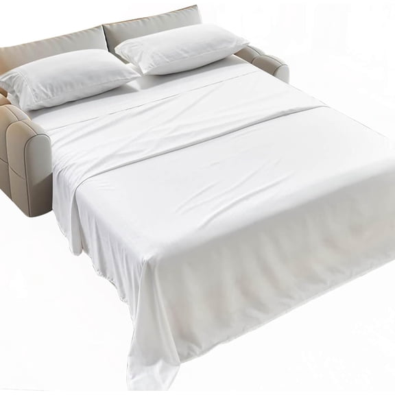 Striped Sofa Bed Sheets Queen for Sleeper Sofa Bed with 4-6 Deep Soft Brushed 1800 Microfiber 4 Piece Bedding Set (60"x74"x6") White