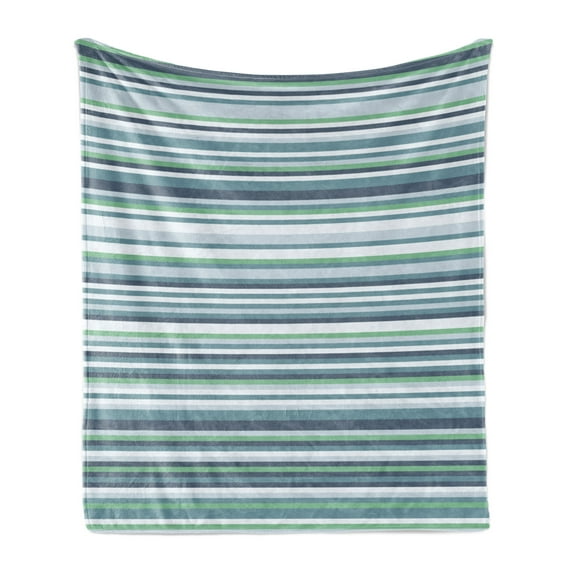 Striped Soft Flannel Fleece Blanket, Abstract Narrow Bands Group of Long Same Bars Vintage Geometric Artwork Image Print, Cozy Plush for Indoor and Outdoor Use, 60" x 80", Teal Blue, by Ambesonne