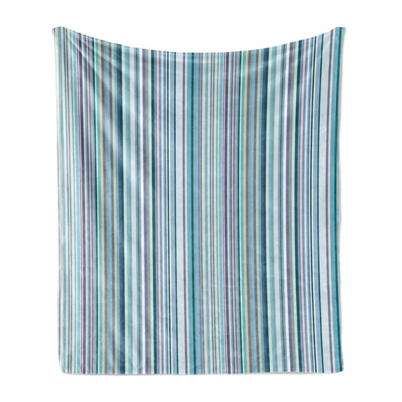Striped Soft Flannel Fleece Blanket, Blue Purple Teal Aqua Lavender Colored Vertical Stripes Geometric Abstract Vintage, Cozy Plush for Indoor and Outdoor Use, 70" x 90", Multicolor, by Ambesonne