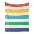 thumbnail image 1 of Striped Soft Flannel Fleece Blanket, Rainbow Colored and White Fun Horizontal Lines Kids Room Red Yellow Blue Green Art, Cozy Plush for Indoor and Outdoor Use, 50" x 60", Multicolor, by Ambesonne, 1 of 6