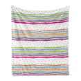 thumbnail image 1 of Striped Soft Flannel Fleece Throw Blanket, Abstract Wavy Stripes Polkadots Ribbons Bows and Hearts Girly Patterned Artwork, Cozy Plush for Indoor and Outdoor Use, 70" x 90", Multicolor, by Ambesonne, 1 of 6
