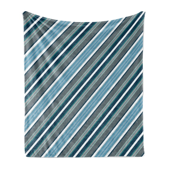 Striped Soft Flannel Fleece Throw Blanket, Navy Retro Style Diagonal Stripes Pattern Modern Artwork Design Image Print, Cozy Plush for Indoor and Outdoor Use, 50" x 60", White Grey Navy, by Ambesonne