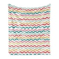thumbnail image 1 of Striped Soft Flannel Fleece Throw Blanket, Pop Art Parallel Wavy Rough Lines Flush Brush Strokes Shaggy Groovy Boho Design, Cozy Plush for Indoor and Outdoor Use, 60" x 80", Multicolor, by Ambesonne, 1 of 6