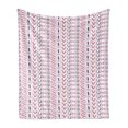 thumbnail image 1 of Striped Soft Flannel Fleece Throw Blanket, Prehistoric Shapes with Flowers Circles Folk Culture Inspired Trippy Motif, Cozy Plush for Indoor and Outdoor Use, 50" x 70", Pink Purple, by Ambesonne, 1 of 5
