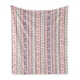 thumbnail image 1 of Striped Soft Flannel Fleece Throw Blanket, Soft Tone with Elements Floral Leaf American Design, Cozy Plush for Indoor and Outdoor Use, 50" x 60", Pale Pink Mauve, by Ambesonne, 1 of 5