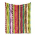 thumbnail image 1 of Striped Soft Flannel Fleece Throw Blanket, Vertical Lines Bound Striped Mix Shapes Influences Vintage Vivid Graphic, Cozy Plush for Indoor and Outdoor Use, 60" x 80", Multicolor, by Ambesonne, 1 of 5