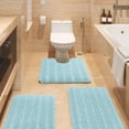 thumbnail image 1 of HAKUNA Striped Spa Blue Bathroom Rug Set 3 Pieces Ultra Soft, Non Slip Chenille Toilet Mat, Absorbent Plush Shaggy Bath Mats for Bathroom, Bedroom, Kitchen, 1 of 7