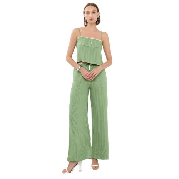 Striped Square Neck Strappy Cropped Pajama Top