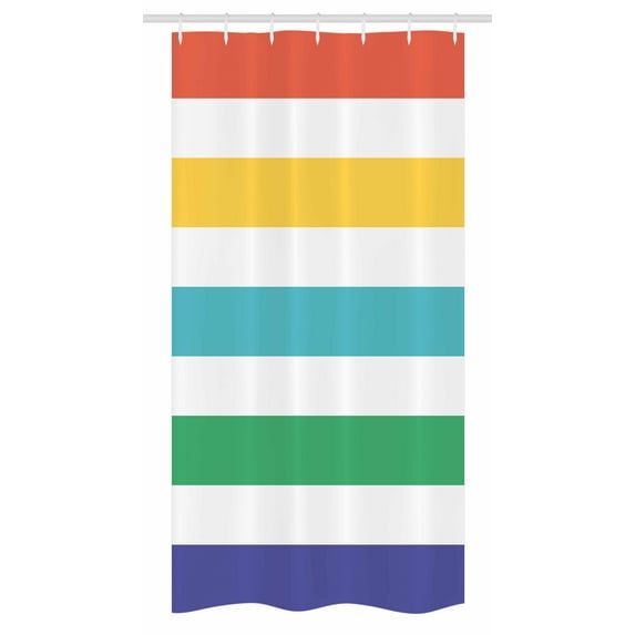Striped Stall Shower Curtain, Rainbow Colored and White Fun Horizontal Lines Kids Room Red Yellow Blue Green Art, Fabric Bathroom Set with Hooks, 36W X 72L Inches Long, Multicolor, by Ambesonne