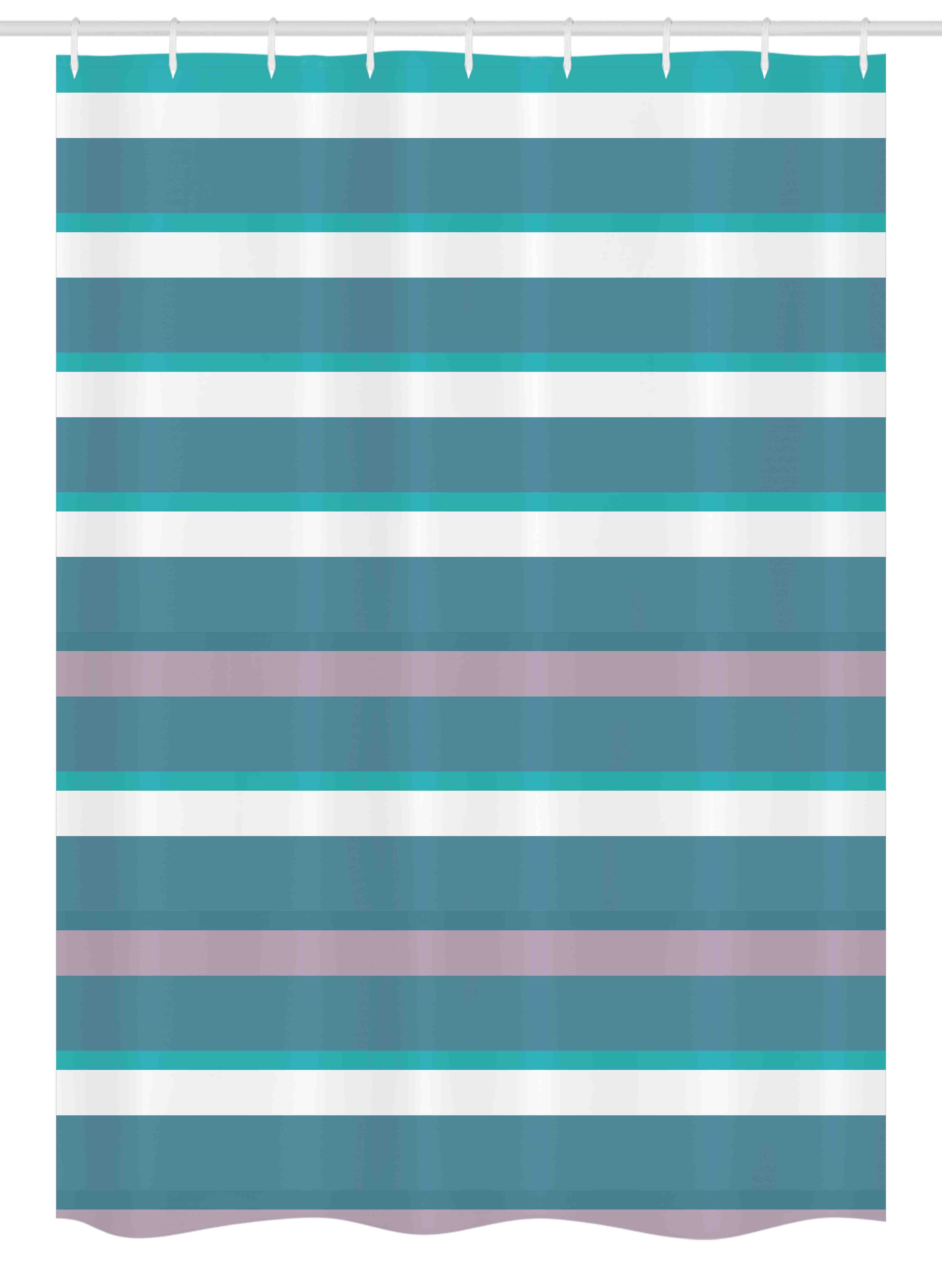 Teal and White Striped Waterproof Fabric Shower Curtain