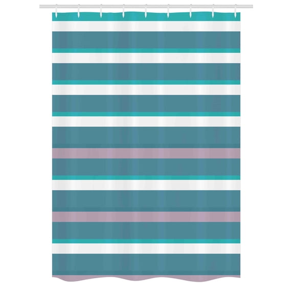 Striped Stall Shower Curtain, Turquoise Dark Teal Stripes Thick and Thin Lines with Aqua Colors Pattern Art Print, Fabric Bathroom Set with Hooks, 54W X 78L Inches, Teal White, by Ambesonne