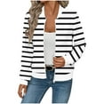 thumbnail image 1 of Striped Stand-Up Collar Jackets for Women, Lightweight Zipper Sweatshirts with Pockets, Fall Casual Work Tops, 1 of 5