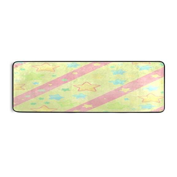 Striped Stars 72x24" Runner Rug, Non-Slip Memory Foam Cushion, Anti-Crease for Hallways and Bedrooms