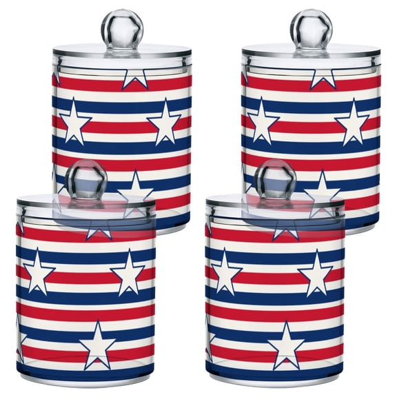 Striped Stars Plastic Storage Jar 4 Pack Clear Translucent Canisters Dustproof Lid
