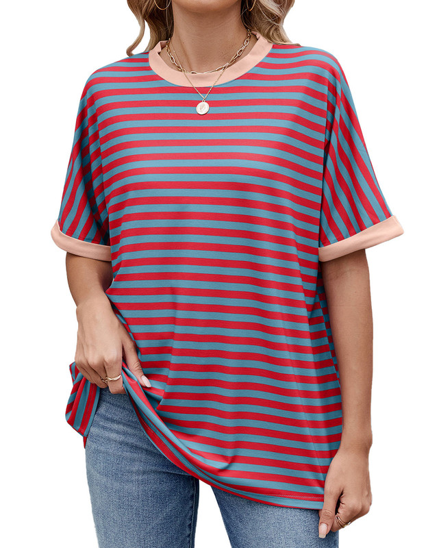 Striped Summer Tops for Women 2025 Crew Neck Short Sleeve Shirts Casual