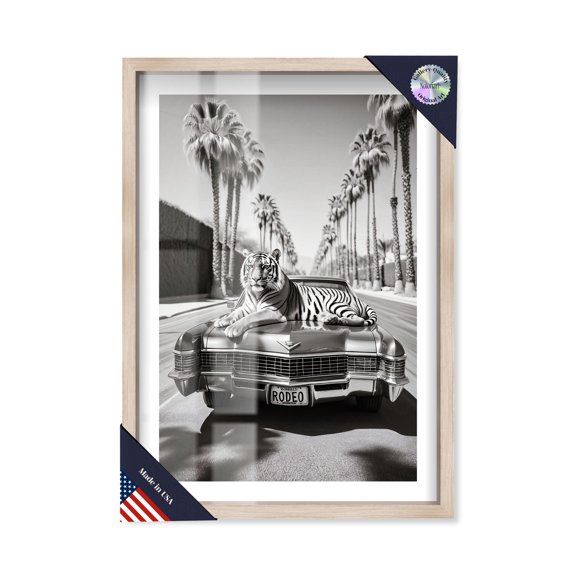 Striped Surrealism Shadowbox Print Fashion Art Prints by Notoriart, Blonde Frame, 37 x 55