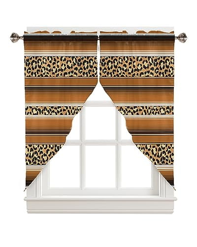 Striped Swag Valance Curtains Mexican Striped Leopard Print Brown Rod ...