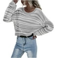 thumbnail image 1 of Striped Sweater Sevevn Women's Off The Shoulder Striped Sweaters Long Sleeve Cropped Knit Pullover Tops, 1 of 3