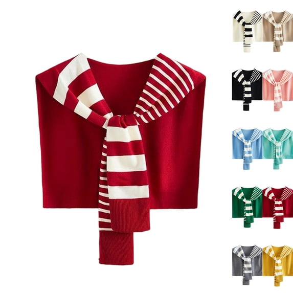Striped Sweater Shawl Wraps for Women Sweater Knitted Knotted Shawls Travel Casual Scarf Cape Shoulder Tops Fashion Wrap Wine