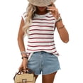 thumbnail image 1 of Striped Sweater Vest Women Spring Summer Crewneck Knit Shirts Dressy Beach Cute Crochet Tank Tops Red M, 1 of 9
