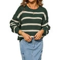thumbnail image 1 of Striped Sweater Women Fall Winter Clothes Blouses Long Sleeve Crew Neck Knit Pullover Sweater Tops  Green M, 1 of 8