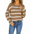 thumbnail image 1 of Striped Sweater Women Fall Winter Clothes Blouses Long Sleeve Crew Neck Knit Pullover Sweater Tops Khaki M, 1 of 8