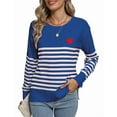thumbnail image 1 of Striped Sweater for Women 2024 Fashion Crewneck Lightweight Heart Sweater Casual Loose Side Split Pullover Tops Shermie, 1 of 6